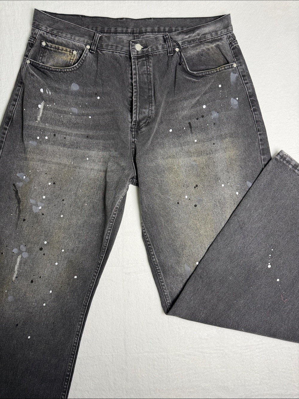 Men's Washed Black Paint-Splatter Jeans
